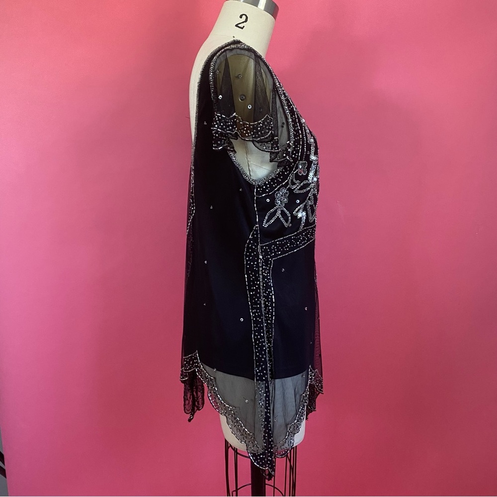 *NWT Vintage 90s/Y2K FairyCore GothLite Embellished Flutter Sleeve Mesh Blouse L - Picture 9 of 17